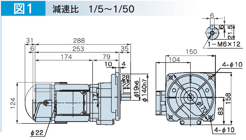 富士変速機ギヤードモータ VXシリーズ 平行軸 三相200V 屋内仕様 VX01-005BF