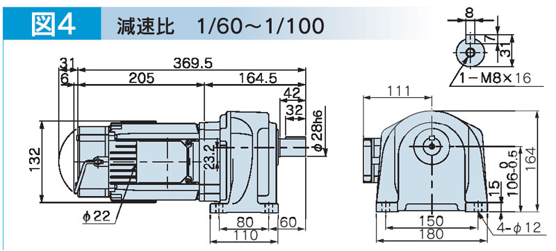 富士変速機ギヤードモータ  VX-Bシリーズ（屋内仕様 脚取付） VX04-100B