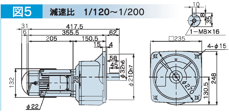 富士変速機ギヤードモータ  VX-BFシリーズ（屋内仕様 フランジ取付） VX04-160BF