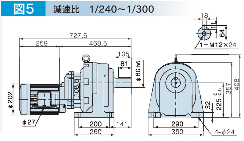 富士変速機ギヤードモータ  VX-EMシリーズ（屋内仕様 脚取付） VX22-300EM